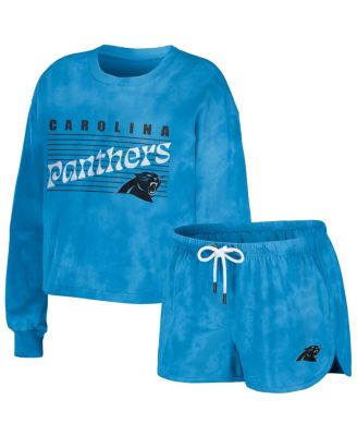 WEAR by Erin Andrews - Women's 2-Piece Blue Carolina Panthers Tie-Dye Cropped Pullover Sweatshirt and Shorts Lounge Set