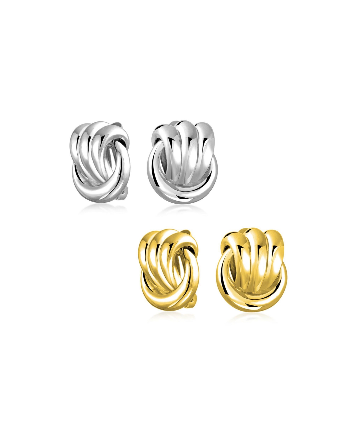 Set of 2 Rope Cable Love Knot Clip-On Earrings for Non-Pierced Ears Gold Plated - Grey set