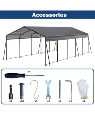 Metal Carport 13x26.5 FT Heavy Duty Galvanized Steel Roof Gray