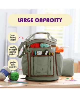 Durable Canvas Crochet & Knitting Bag Organizer with Accessories Case - Yarn Organizer for Crochet Accessories and Supplies