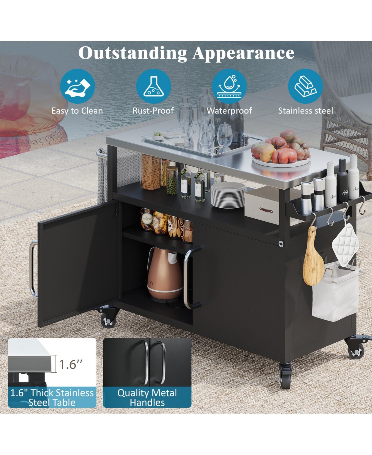 Streamdale Furniture Outdoor Kitchen Island Grill Cart Table