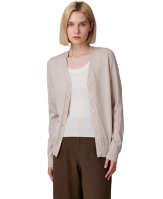 Women's Merino Wool Light Weight Cardigan Ultra Soft Fine Gauge V Neck Sweaters