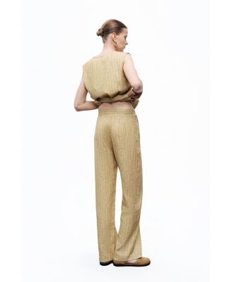 Women's Linen Striped High-Waist Pants