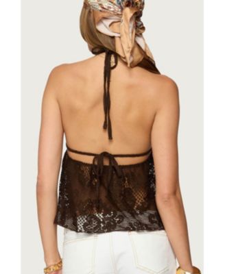 Women's Sheer Crochet Babydoll Halter Top