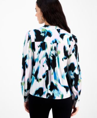 Petite Printed Puff-Sleeve Blouse, Macy's Exclusive 