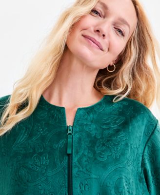 Women's Embossed Velour Zip-Front Robe, Macy's Exclusive