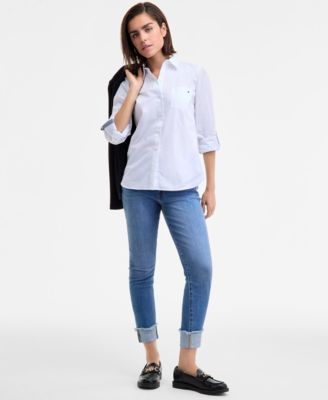 Women's Cotton Roll-Tab Button-Up Shirt