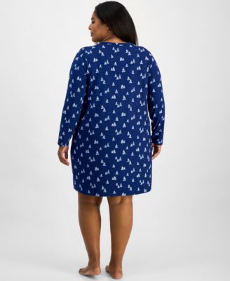Plus Size Soft Knit Printed Long Sleeve Sleepshirt