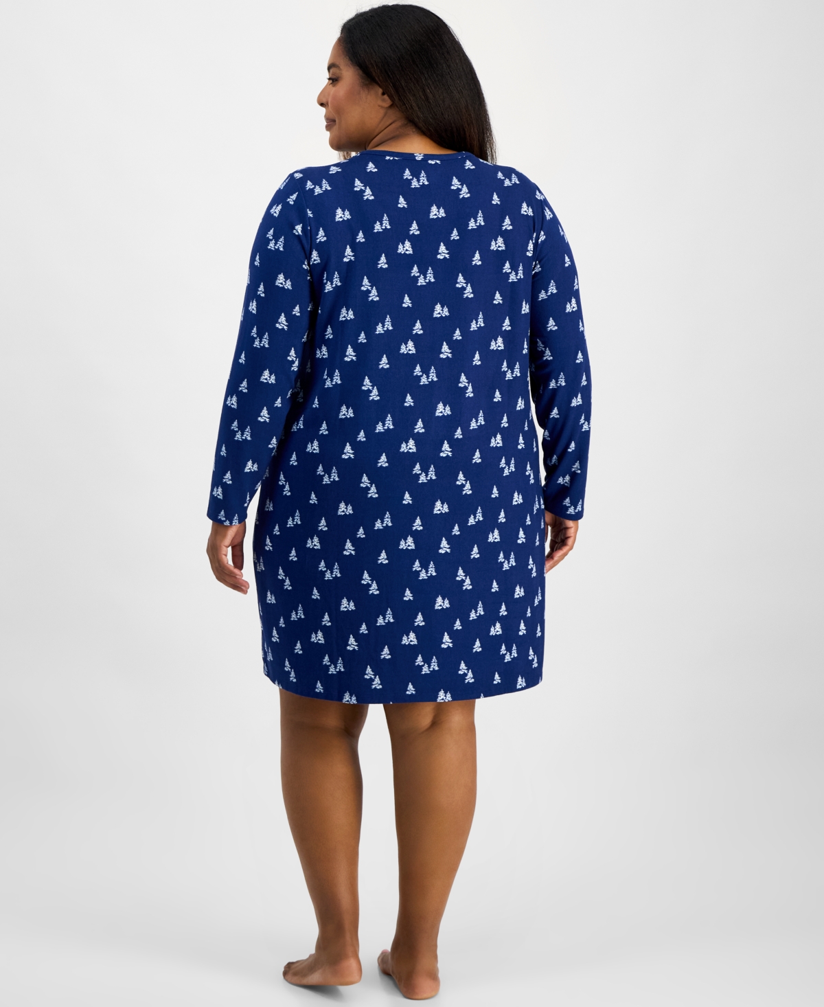 Charter Club Plus Size Soft Knit Printed Long Sleeve Sleepshirt In Blue