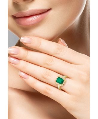 14K Gold Plated Sterling Silver Emerald Cut Cocktail Ring