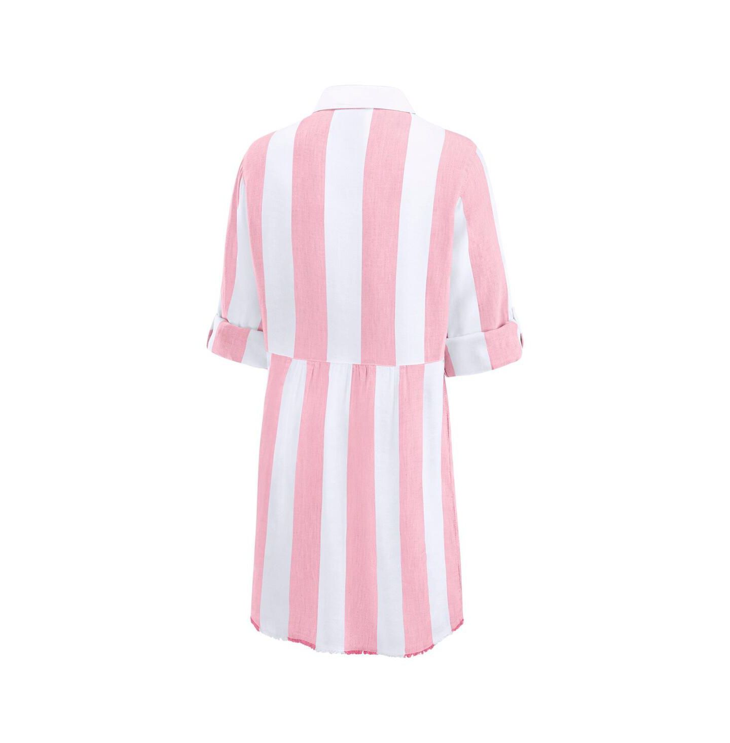 Женский топ Tommy Bahama Pink/White Kansas City Chiefs Rugby Beach Stripe Button-Up Tunic — фото 2