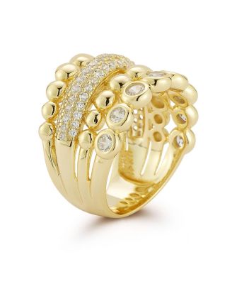 14K Gold Plated Sterling Silver Statement Stacked Ring