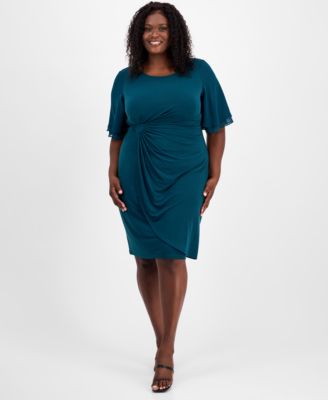Connected - Plus Size Draped Flutter-Sleeve Sheath Dress