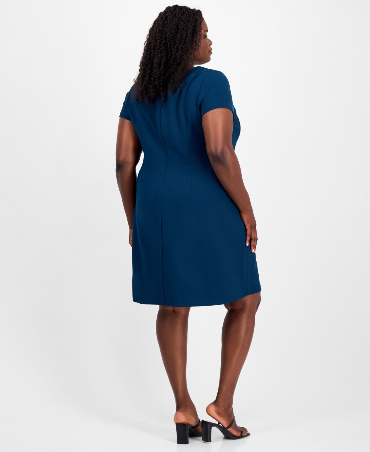 Connected Plus Size Pleated Fit & Flare Dress In Blue