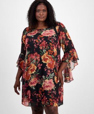 Plus Size Printed Round-Neck Sheath Dress