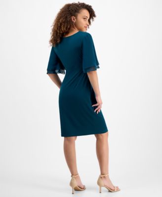 Petite Gathered Flutter-Sleeve Dress 