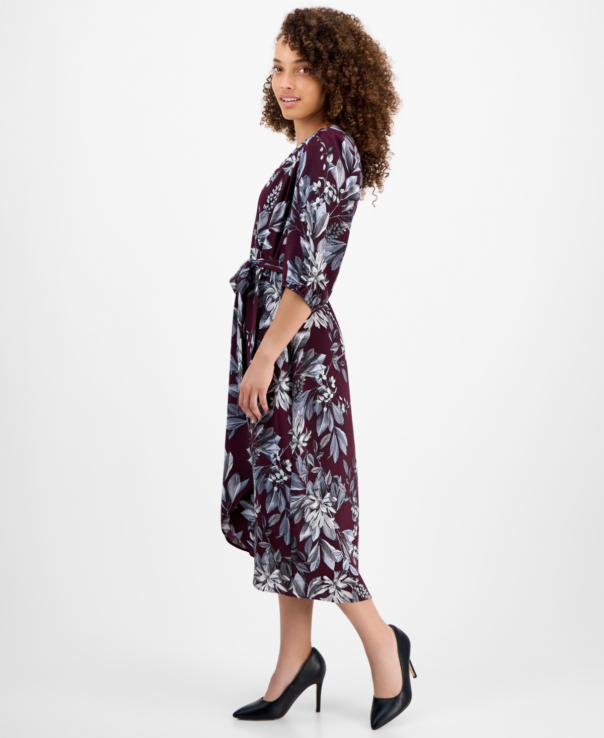 Connected Petite Printed Wrap Midi Dress In Multi