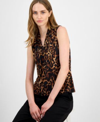 Women's Sleeveless Pleated V-Neck Shell Top