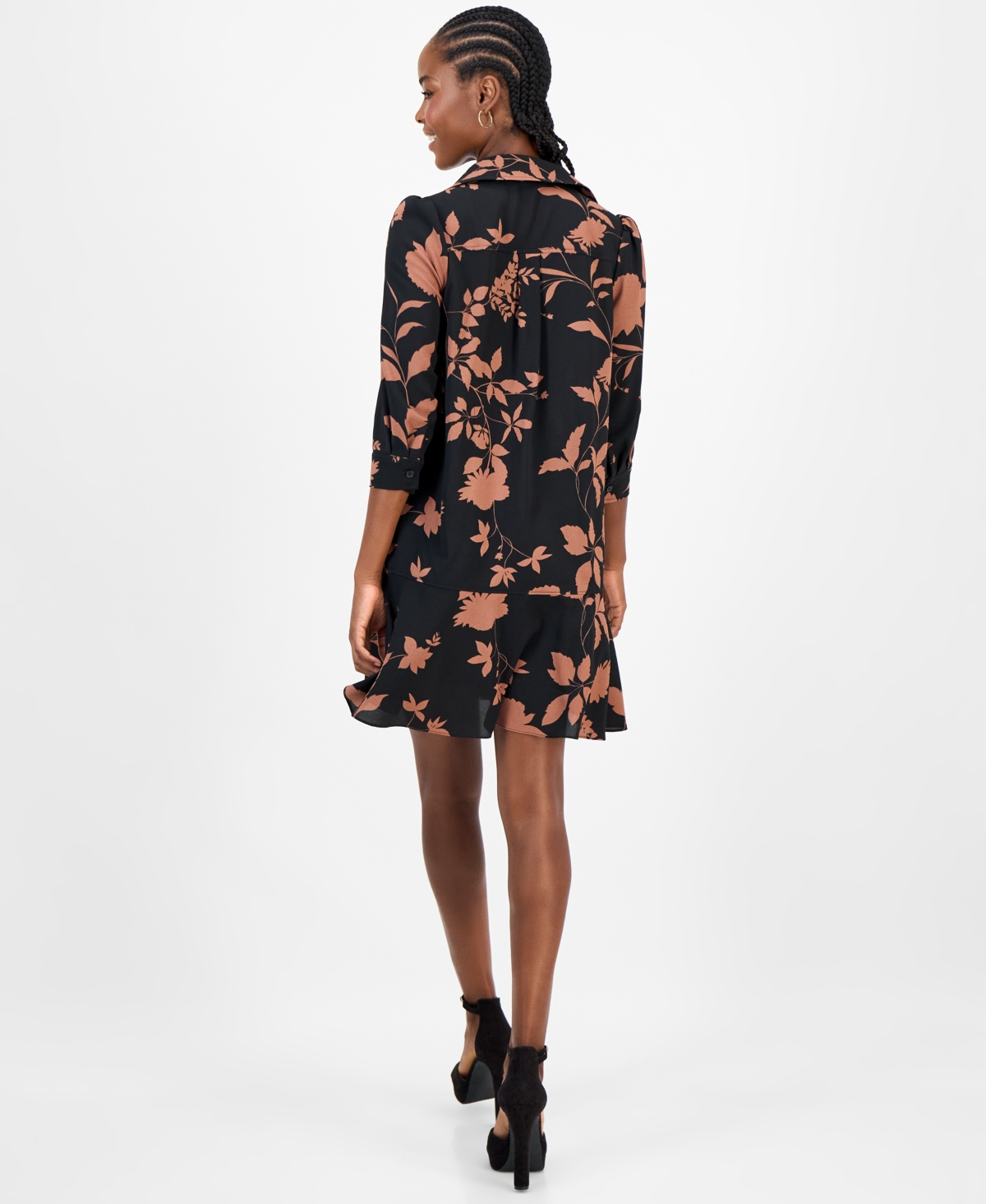Robbie Bee Petite Printed Button-front Shift Dress In Black