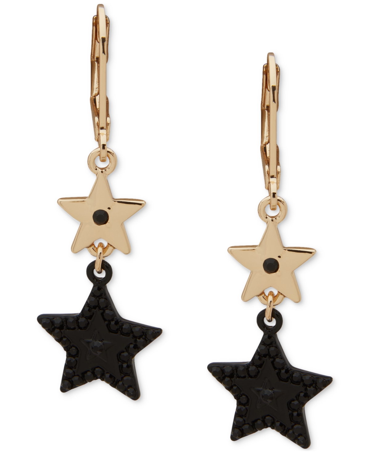 Karl Lagerfeld Pave Star Double Drop Earrings In Black