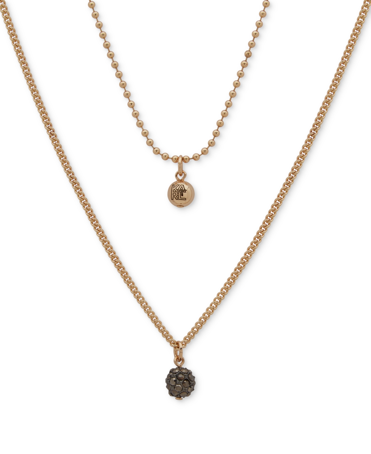 Karl Lagerfeld Pave Fireball & Logo Bead Layered Pendant Necklace, 16" + 3" Extender