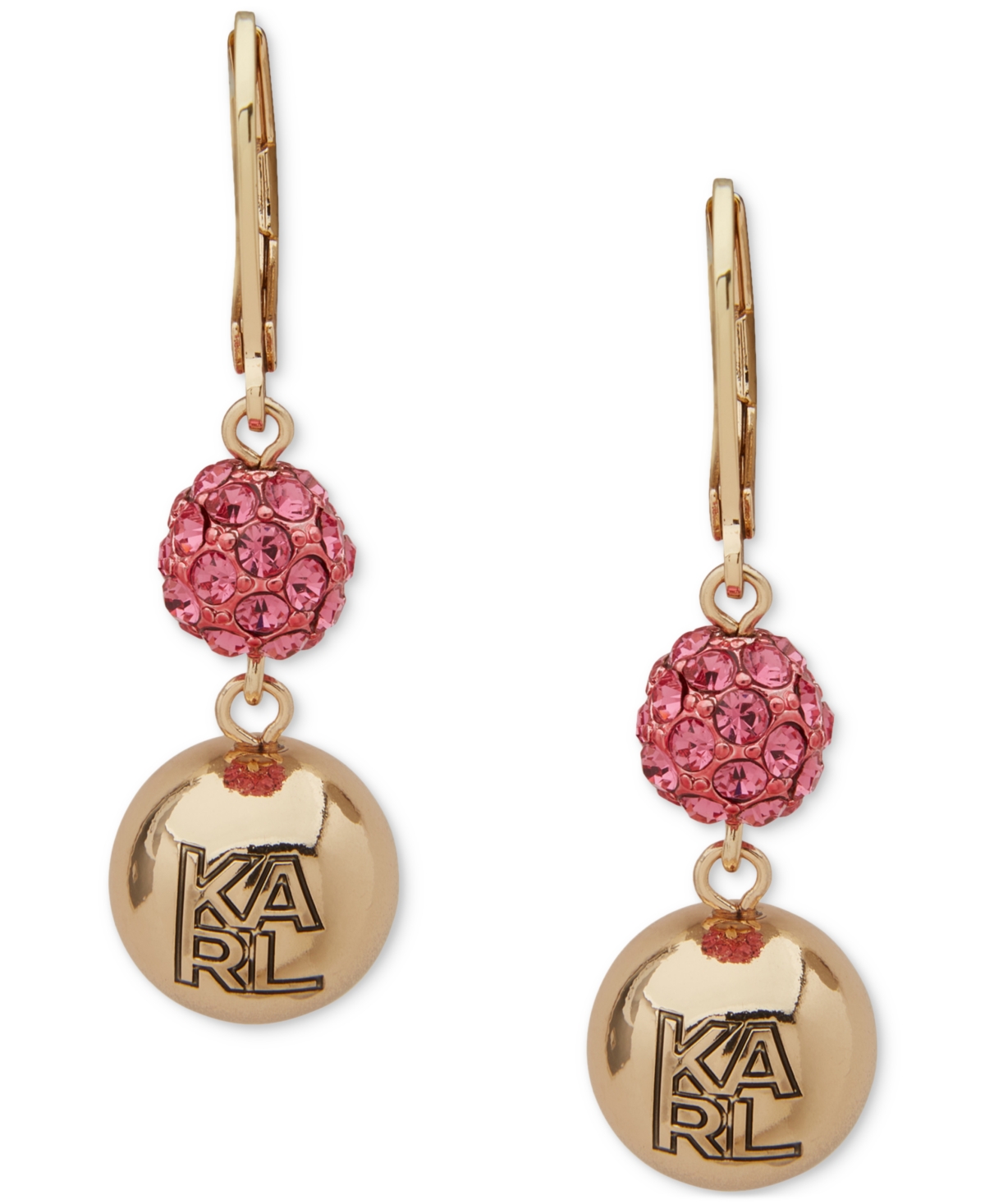 Karl Lagerfeld Crystal Double Drop Earrings In Pink