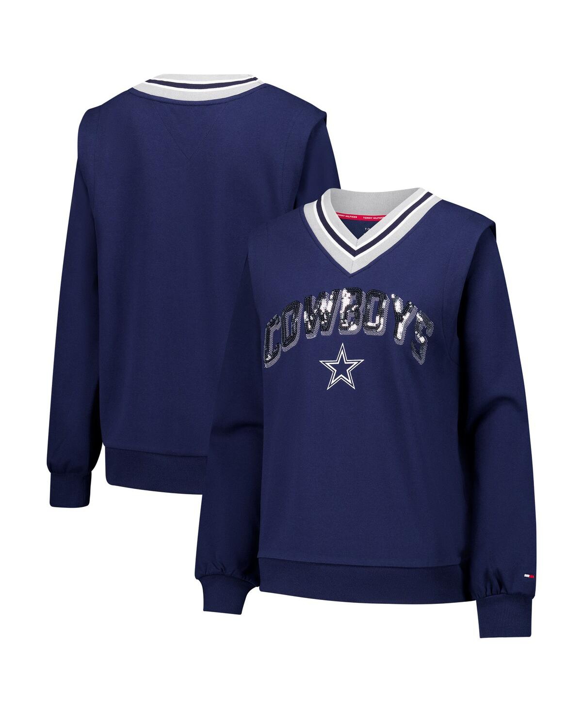 Women's Navy Dallas Cowboys Alice V-Neck Pullover Sweatshirt - Navy