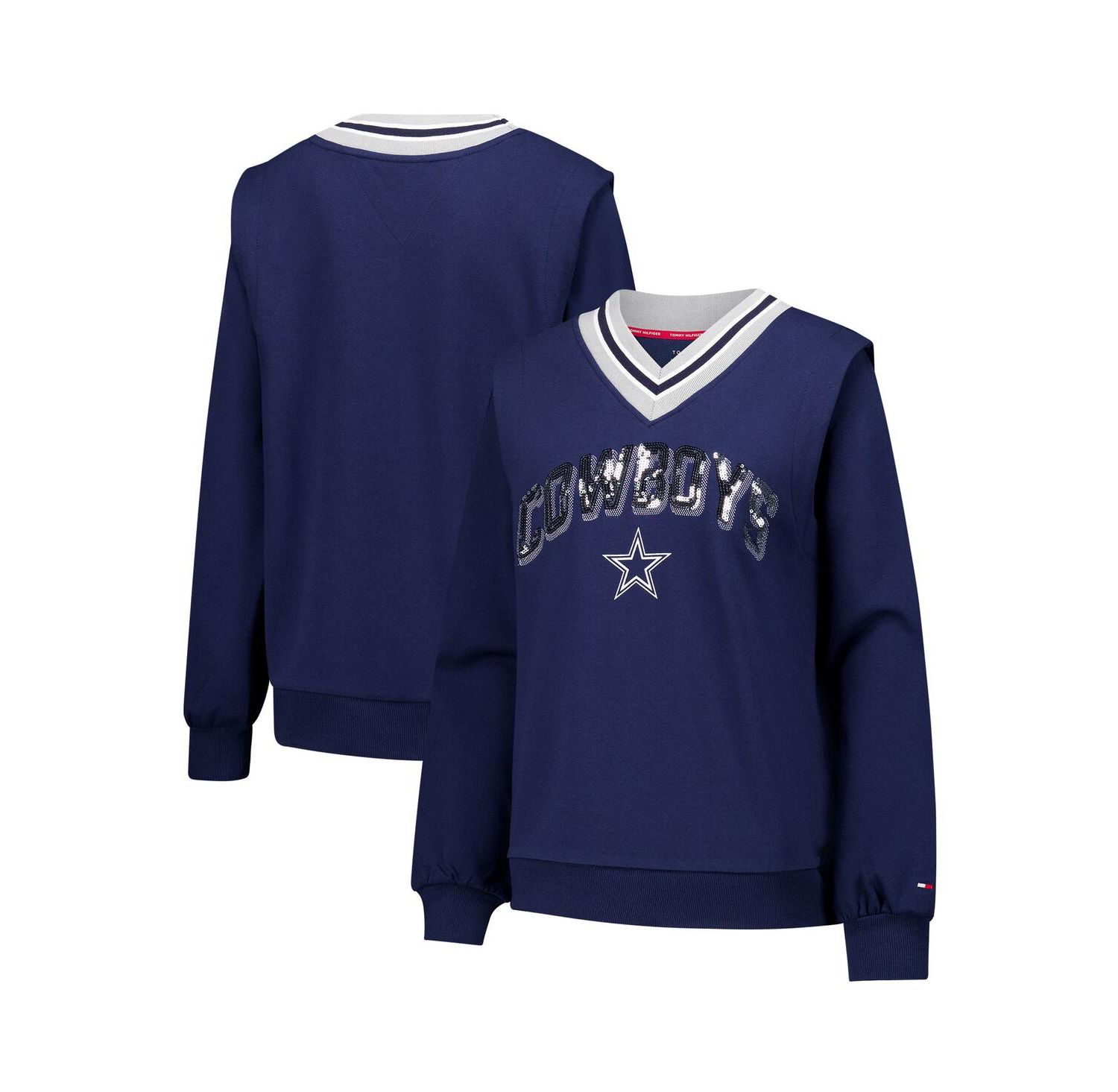 Women's Navy Dallas Cowboys Alice V-Neck Pullover Sweatshirt