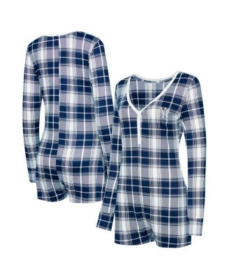 Concepts Sport - Women's Navy New York Yankees Ashford Plaid V-Neck Knit Romper