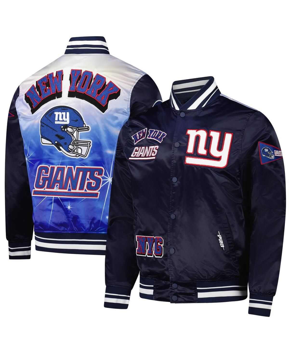 Мужская темно-синяя куртка New York Giants из сублимированного атласа на полной застежке