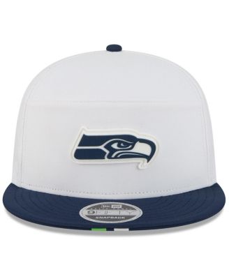 Men's White/College Navy Seattle Seahawks 2025 NFL Training Camp Split Panel 9FIFTY Snapback Hat