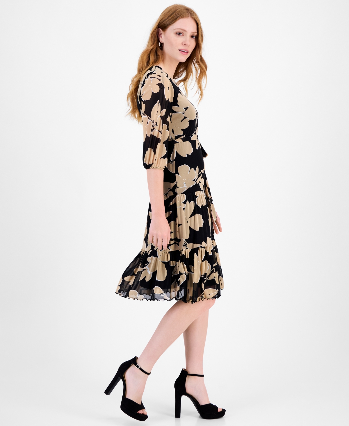 Sandra Darren Petite Printed Tiered-hem Midi Dress In Animal Print