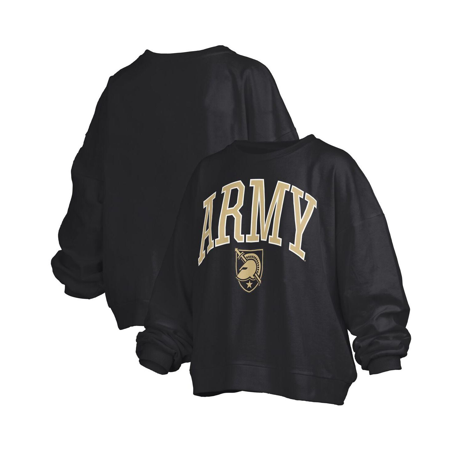 Women's Black Army Black Knights Janise Arch Over Logo Waist Length Oversized Pullover Sweatshirt