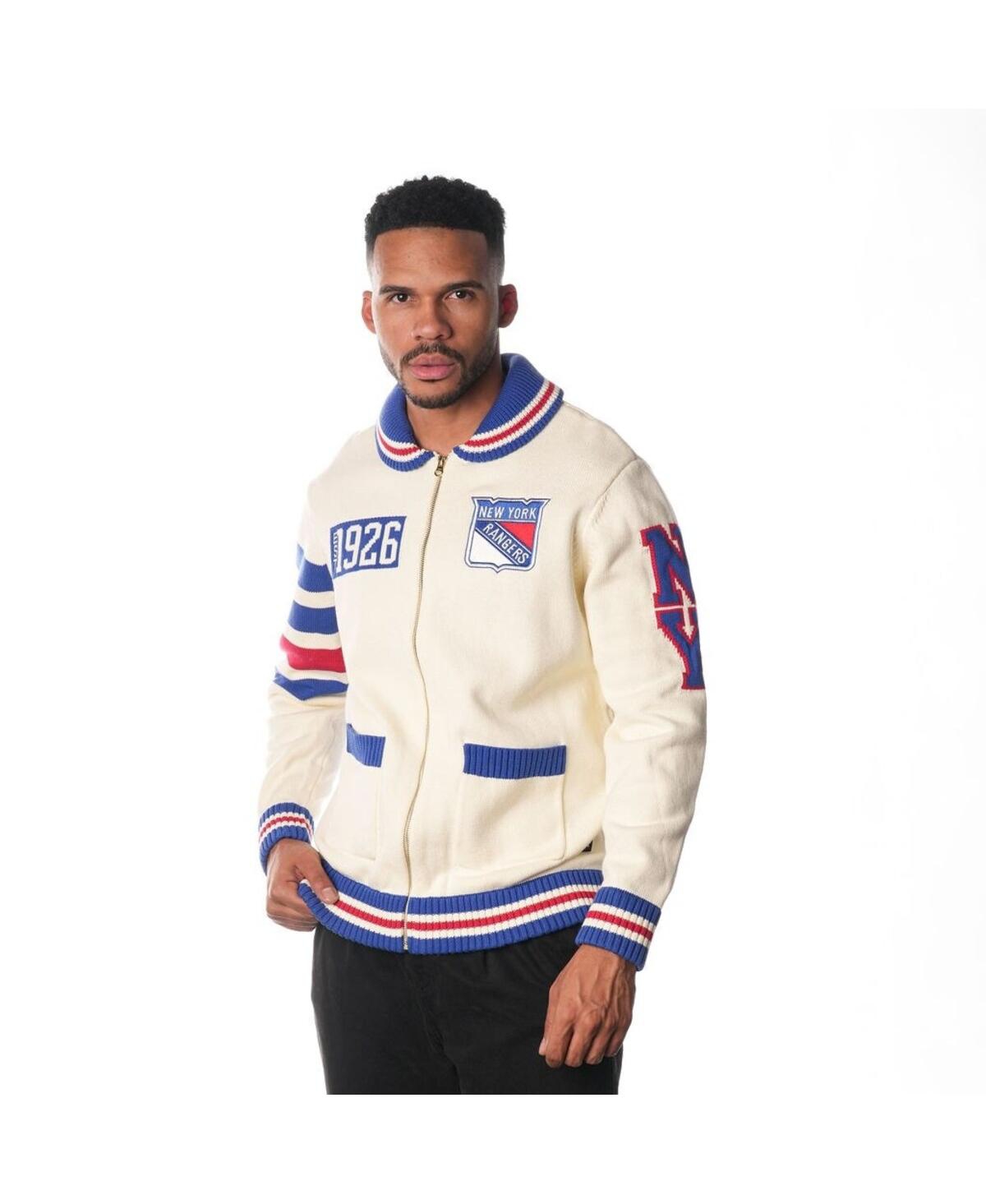 Men's and Women's Cream New York Rangers Jacquard Full Zip Sweater - Cream
