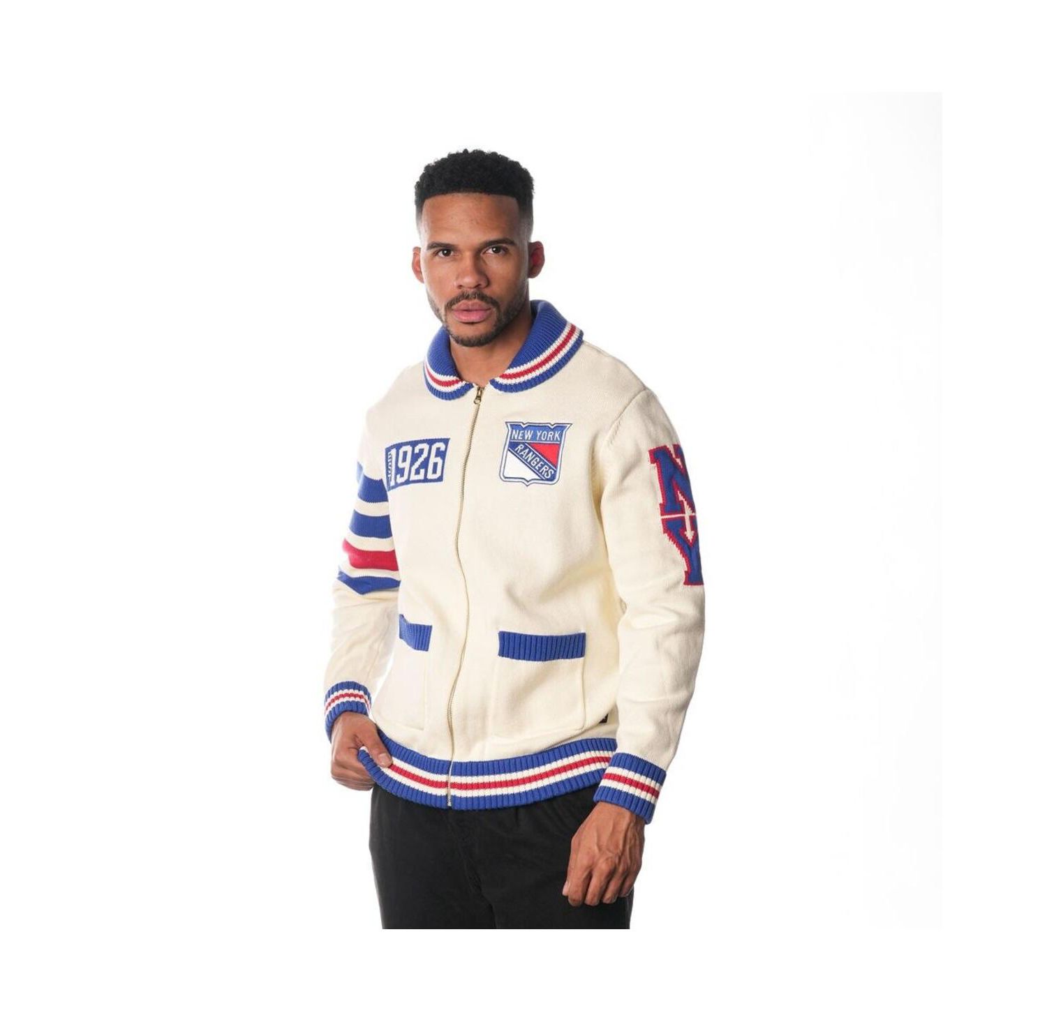 Men's and Women's Cream New York Rangers Jacquard Full Zip Sweater