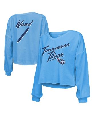 Majestic - Women's Cam Ward Light Blue Tennessee Titans 2025 NFL Draft First Round Pick Off-Shoulder Script Name Number V-Neck T-Shirt