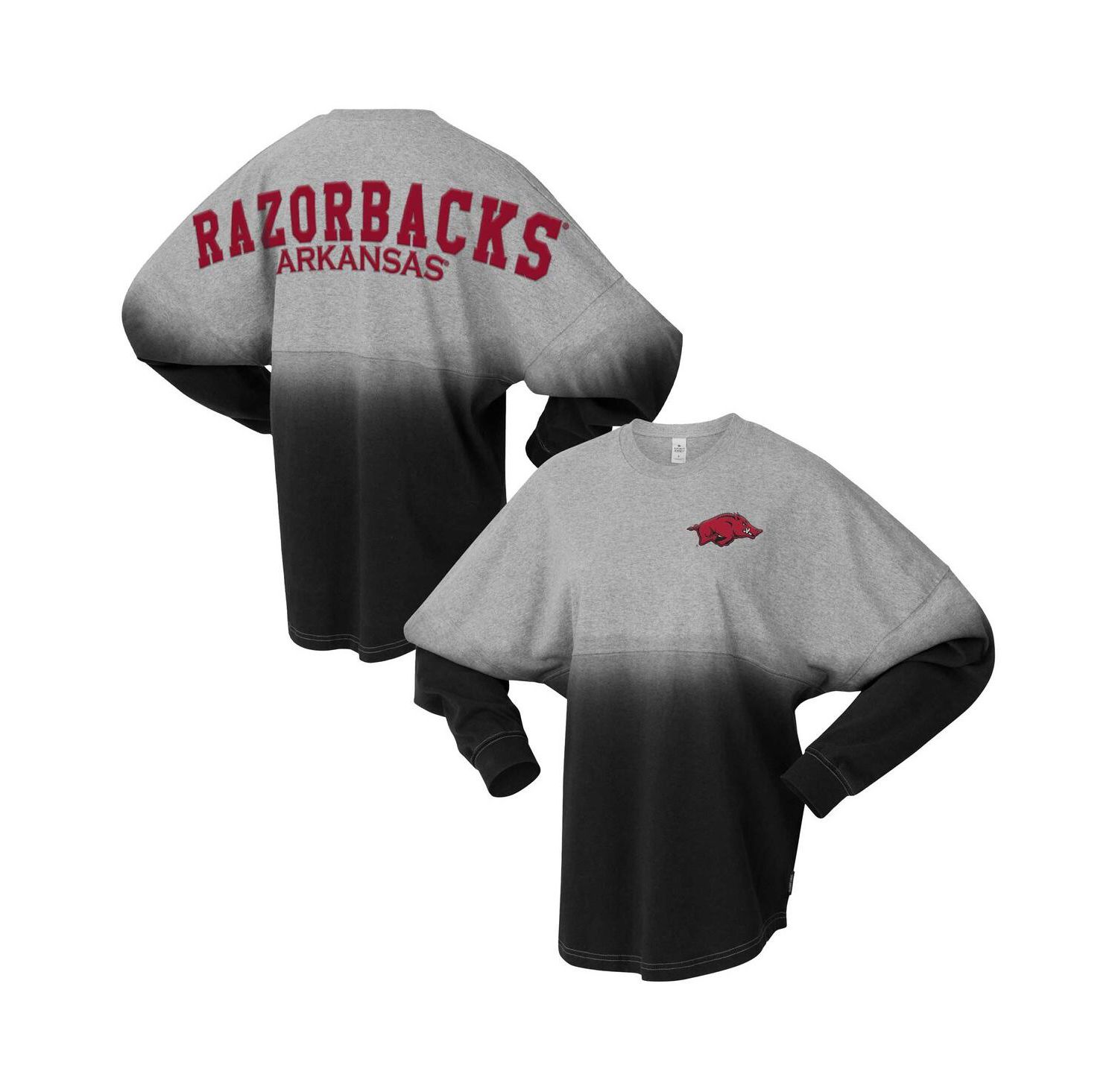 Men's and Women's Black/Gray Arkansas Razorbacks Ombre Long Sleeve T-Shirt
