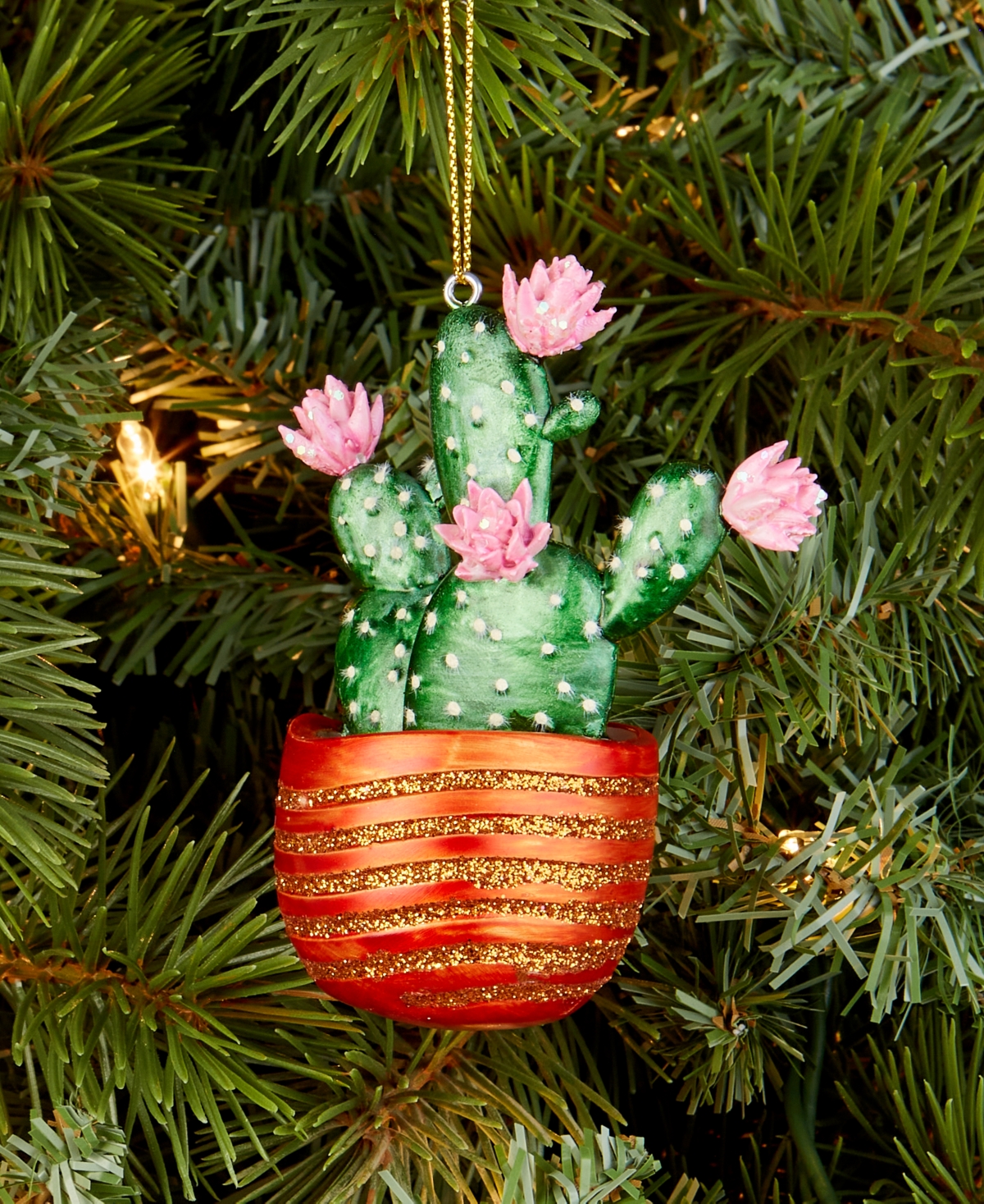Holiday Lane Eclectic Charm Glass Potted Cactus Ornament, Macy's Exclusive In Transparent