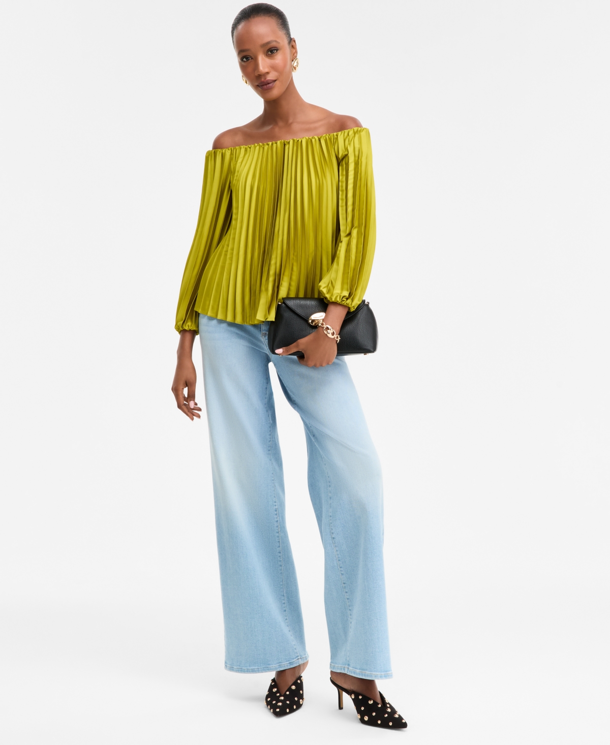 Inc International Concepts Women's Off-the-shoulder Pleated Blouse, Macy's Exclusive In Multi