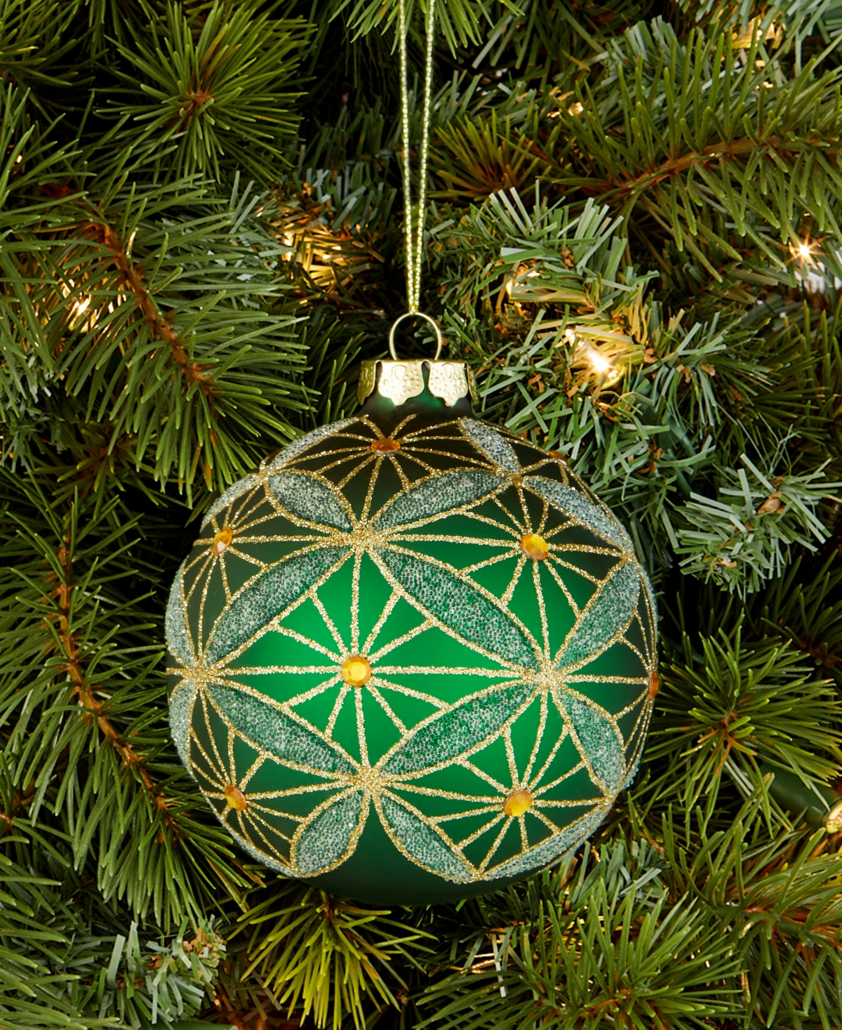 Holiday Lane Enchanted Emerald Green Glass Ball Ornament, Macy's Exclusive