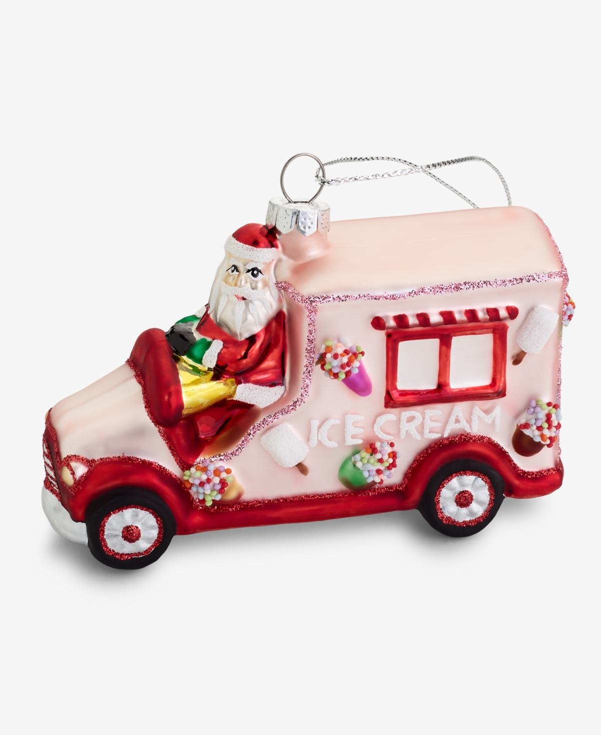 Holiday Lane Sugar Plum Glass Santa's Ice Cream Truck Ornament, Macy's Exclusive In Green