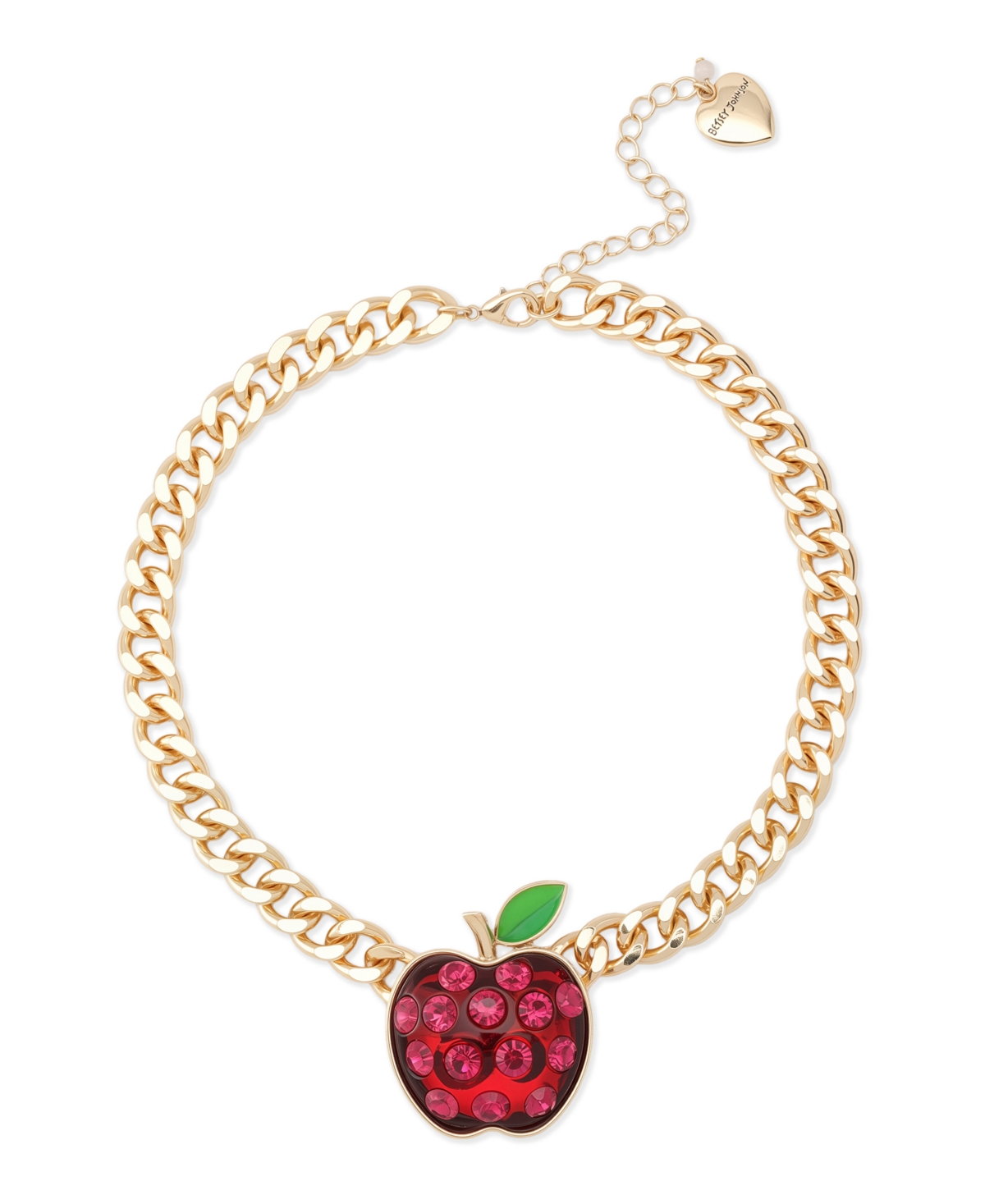 Faux Stone Straight Apple Curb Chain Pendant Necklace - Red, Gold