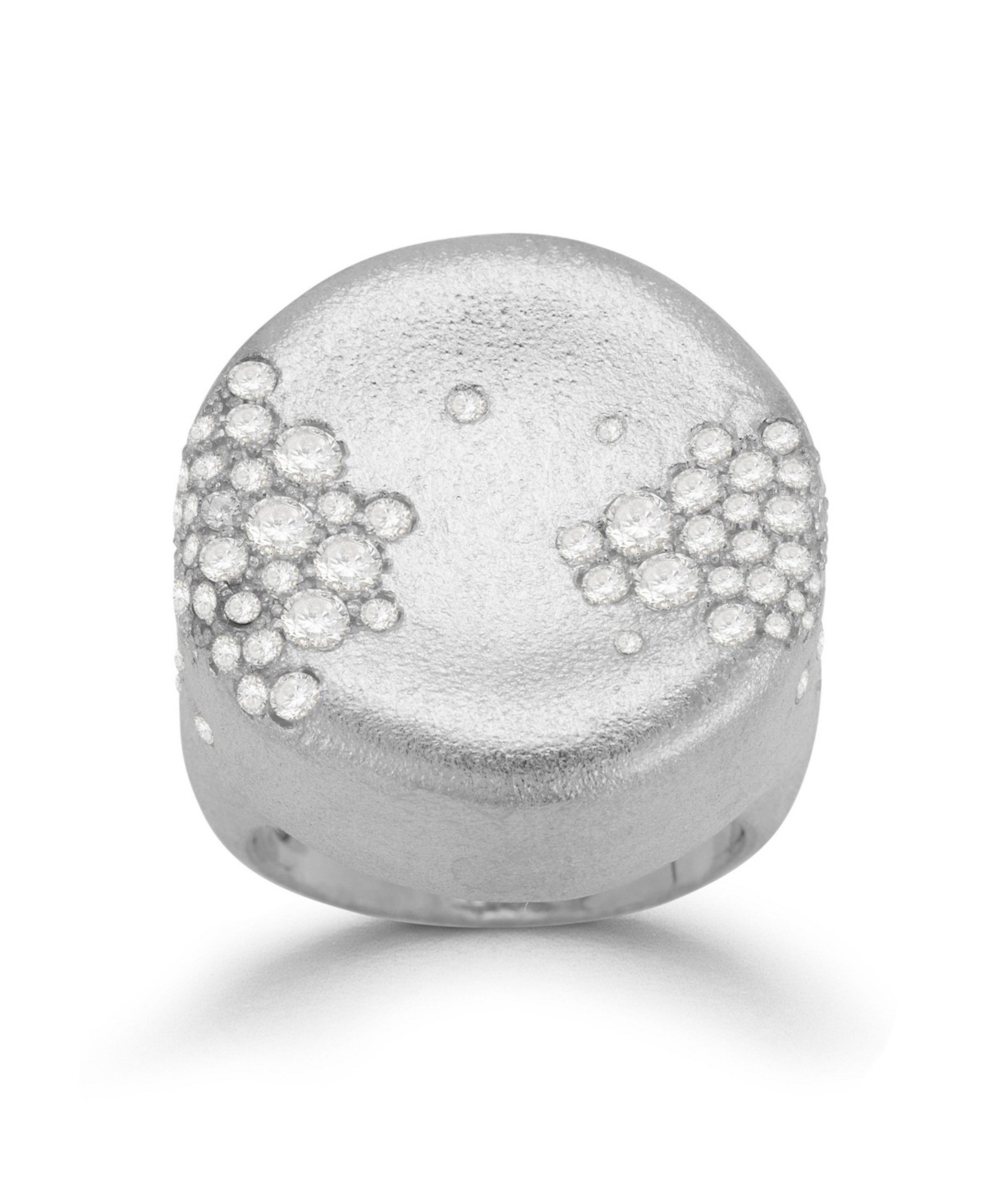 Sterling Silver Bold Pave Satin Statement Ring - Silver