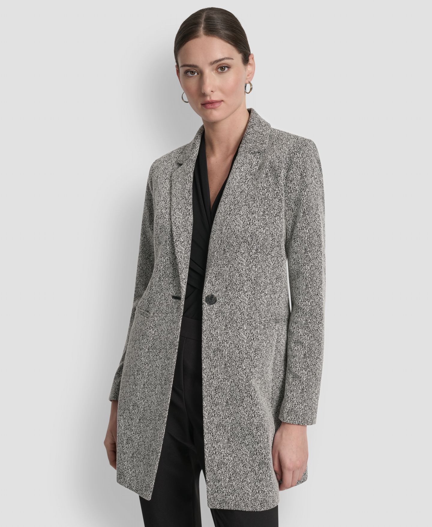 Женский пиджак DKNY Notch-Lapel Single-Button Long-Sleeve Blazer, цвет: Чёрный / Белый — фото 4