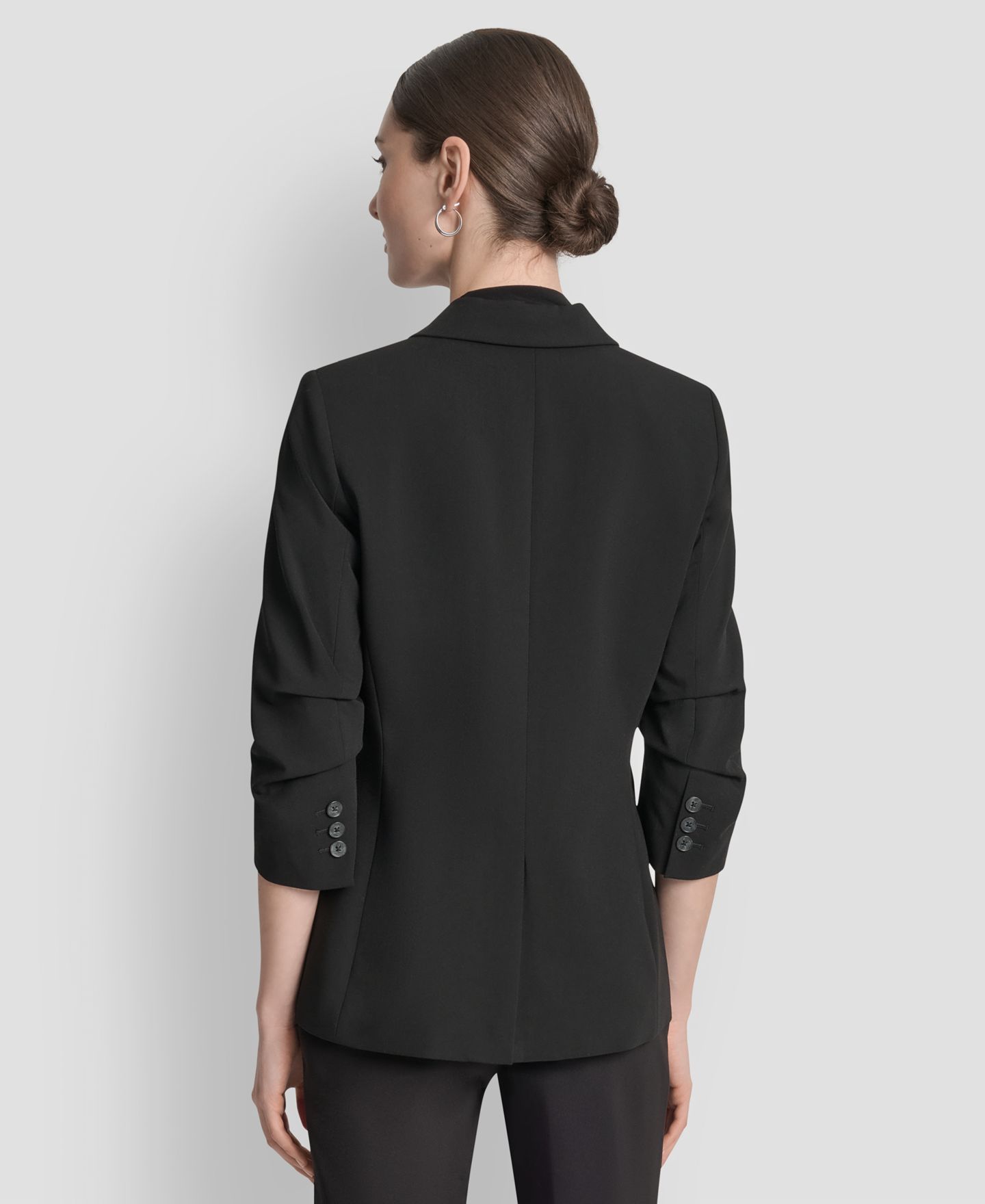 Женский пиджак DKNY Ruched-Sleeve One-Button Blazer, цвет: Чёрный — фото 5