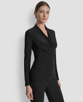 Women's Matte Jersey Faux Wrap Top, Regular & Petite