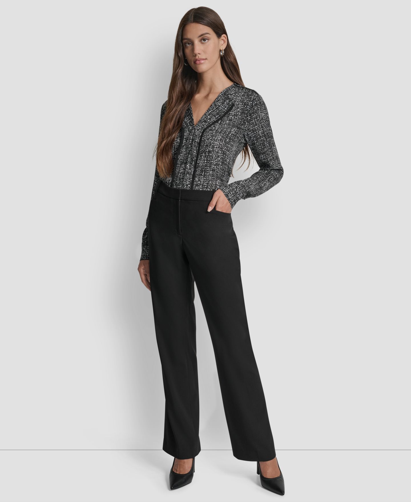 Женские брюки DKNY Modern Fit Flat-Front Trousers, цвет: Чёрный — фото 2