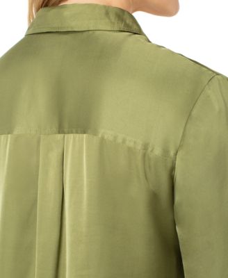 Women's Long-Sleeve Button-Front Satin Shirt