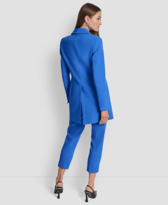 Dkny Womens Notch Collar Jacket Surplice Top Straight Leg Ankle Pants In Blue