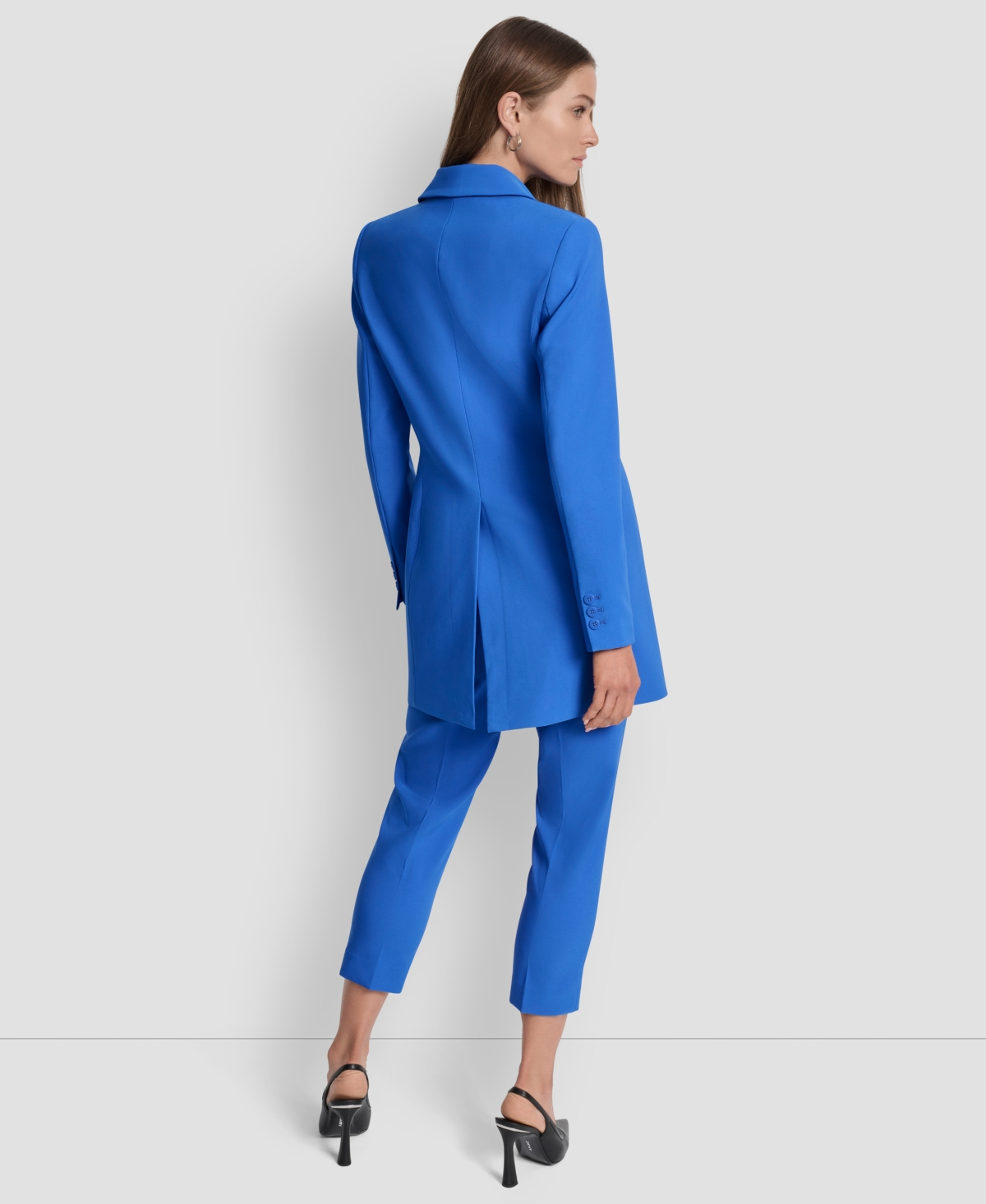 Dkny One Button Longline Blazer In Blue